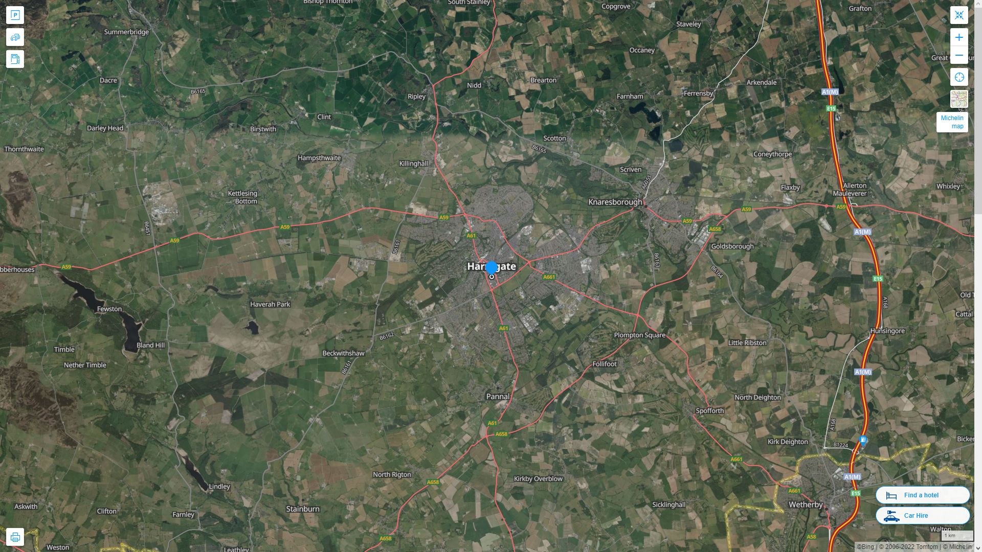 Harrogate Royaume Uni Autoroute et carte routiere avec vue satellite